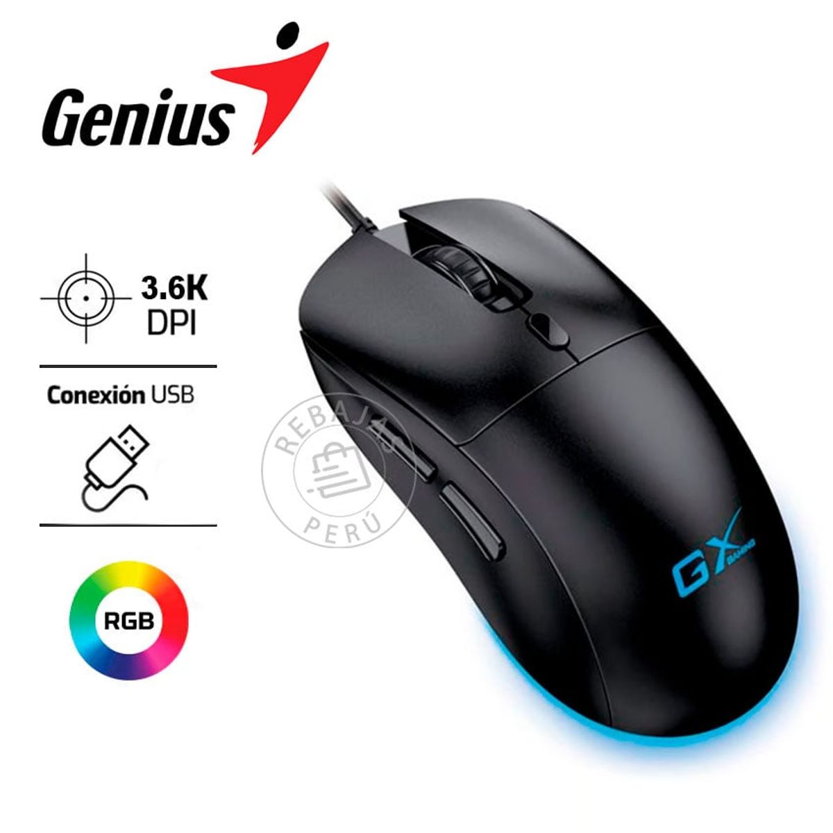 GENIUS GX - Mouse Gamer Genius GX Scorpion M500 RGB 3600DPI 6 Botones Programables