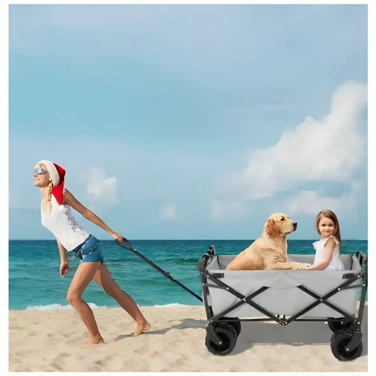 GENERICO - Carrito de Transporte Plegable para Playa Compras Camping con Sombrilla