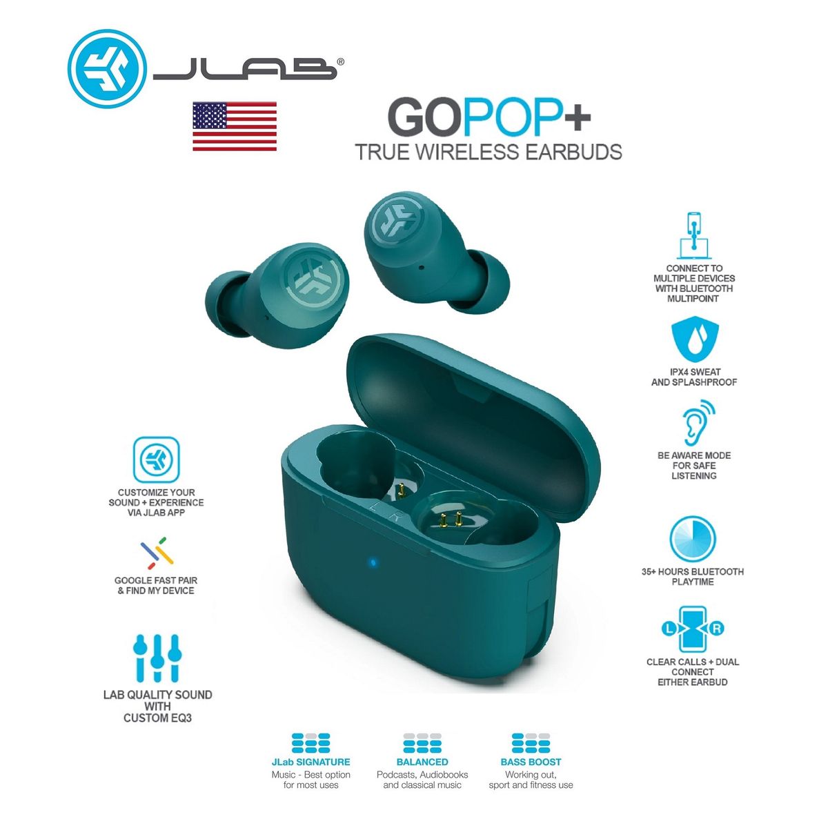 SKULLCANDY - JLAB GO POP + Audifonos Bluetooth TWS - Verde Azulado - No Dime Jib True Smokin