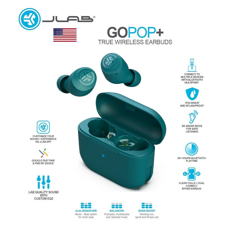 SKULLCANDY - JLAB GO POP + Audifonos Bluetooth TWS - Verde Azulado - No Jib True
