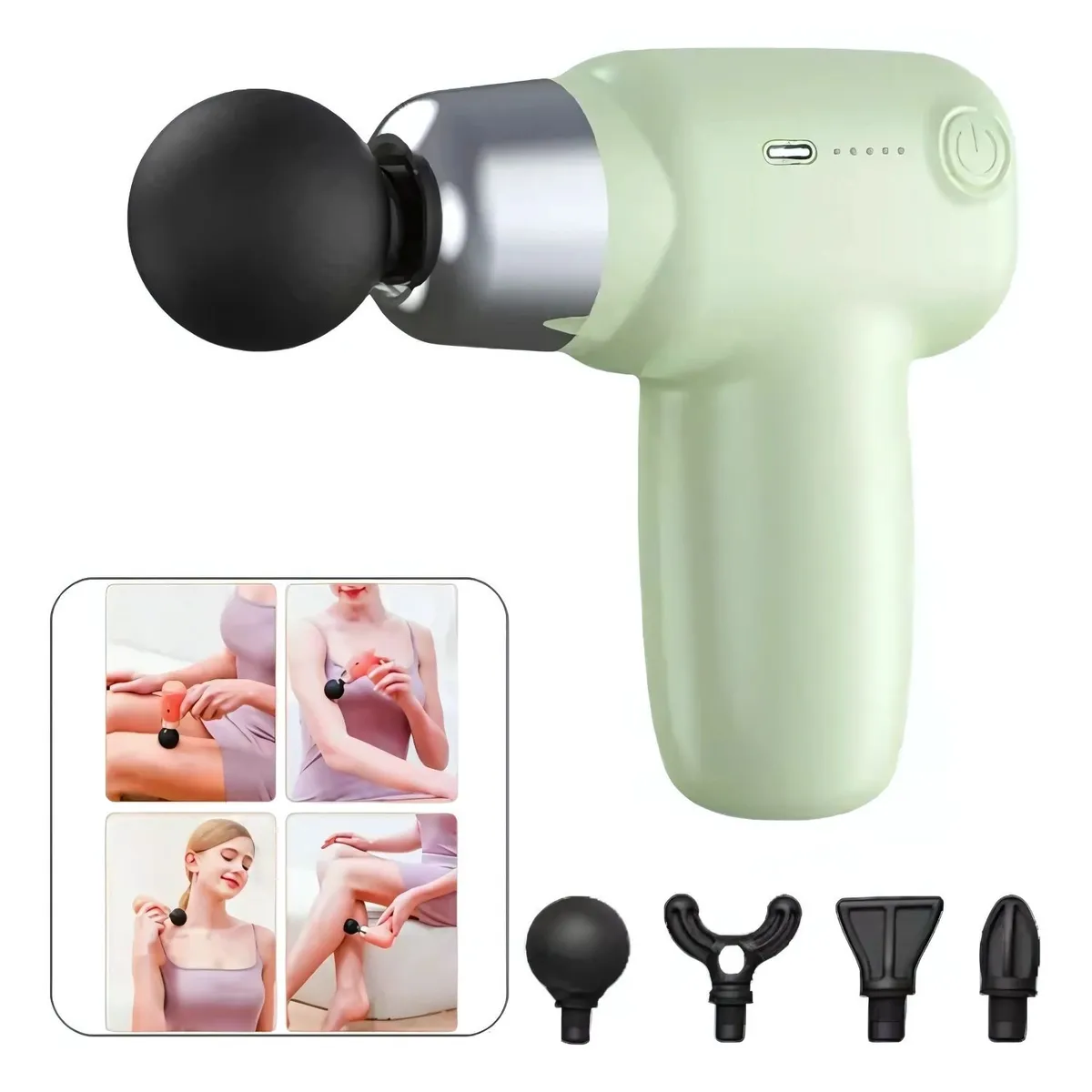 VICTORIA - Pistola de Masaje Muscular Portable - 5 Velocidades - 4 Cabezales