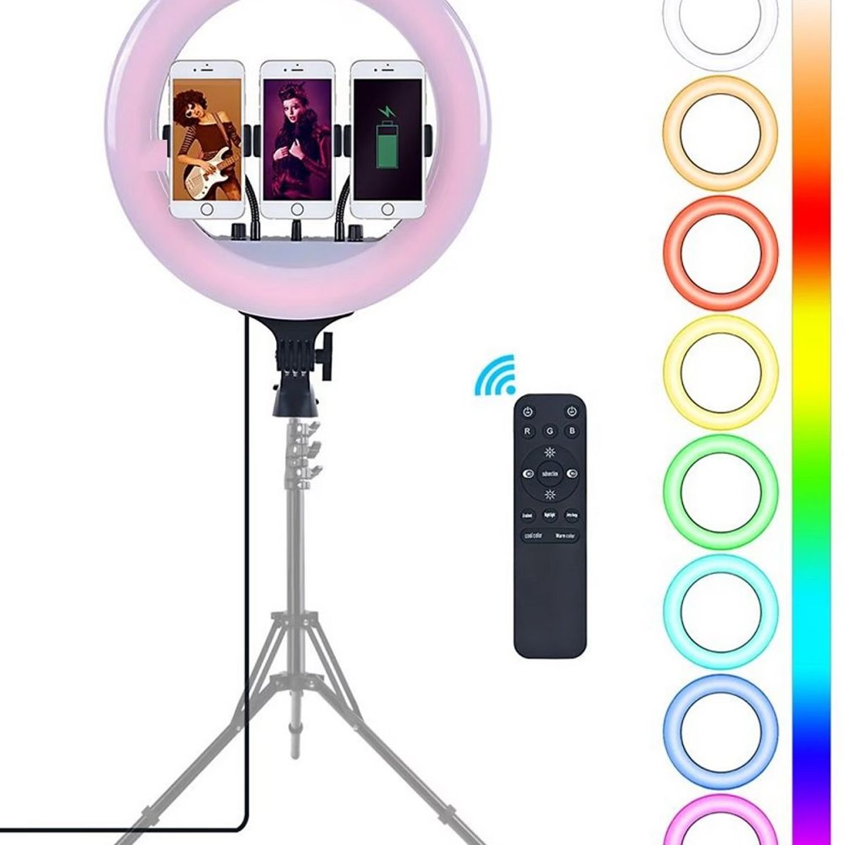 GENERICO - Aro  de luz RGB de 45 CM + Trípode 2.10 MT + Control Remoto