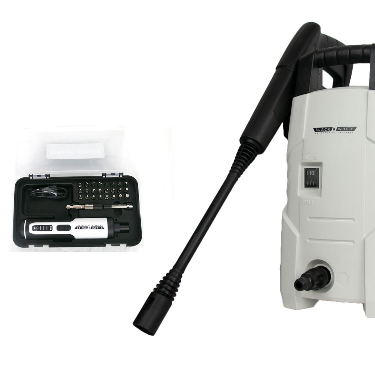 BLACK & WHITE - HIDROLAVADORA + KIT DESATORNILLADOR COMPACTO RECARGABLE