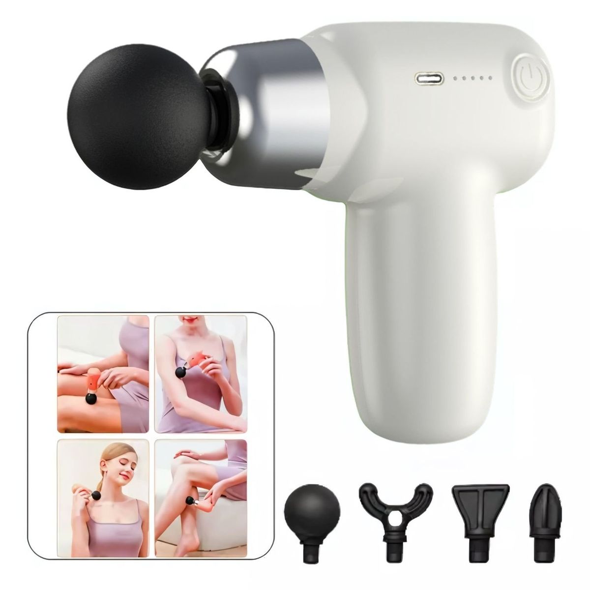 VICTORIA - Pistola de Masaje Muscular Portable - 5 Velocidades - 4 Cabezales