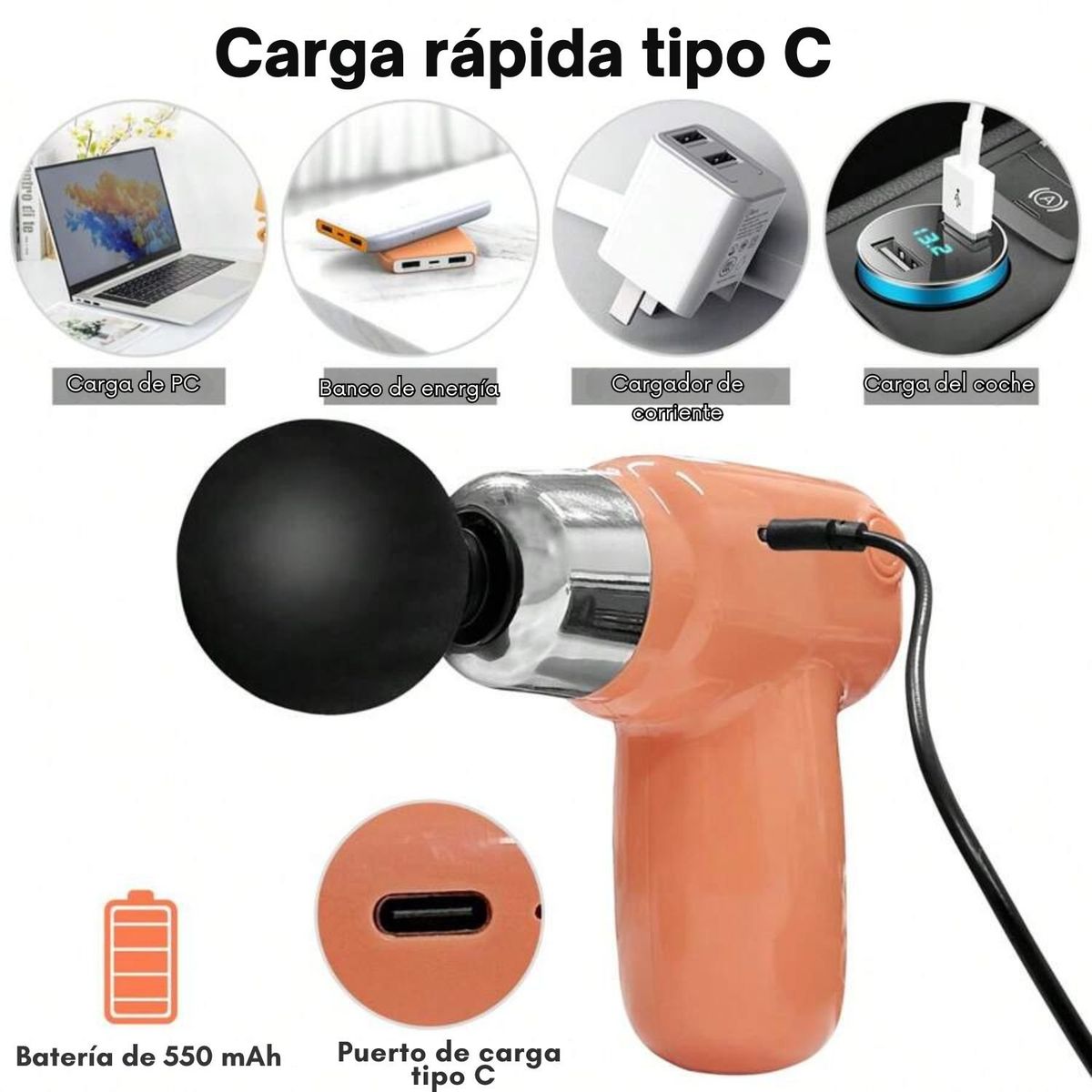 VICTORIA - Pistola de Masaje Muscular Portable - 5 Velocidades - 4 Cabezales