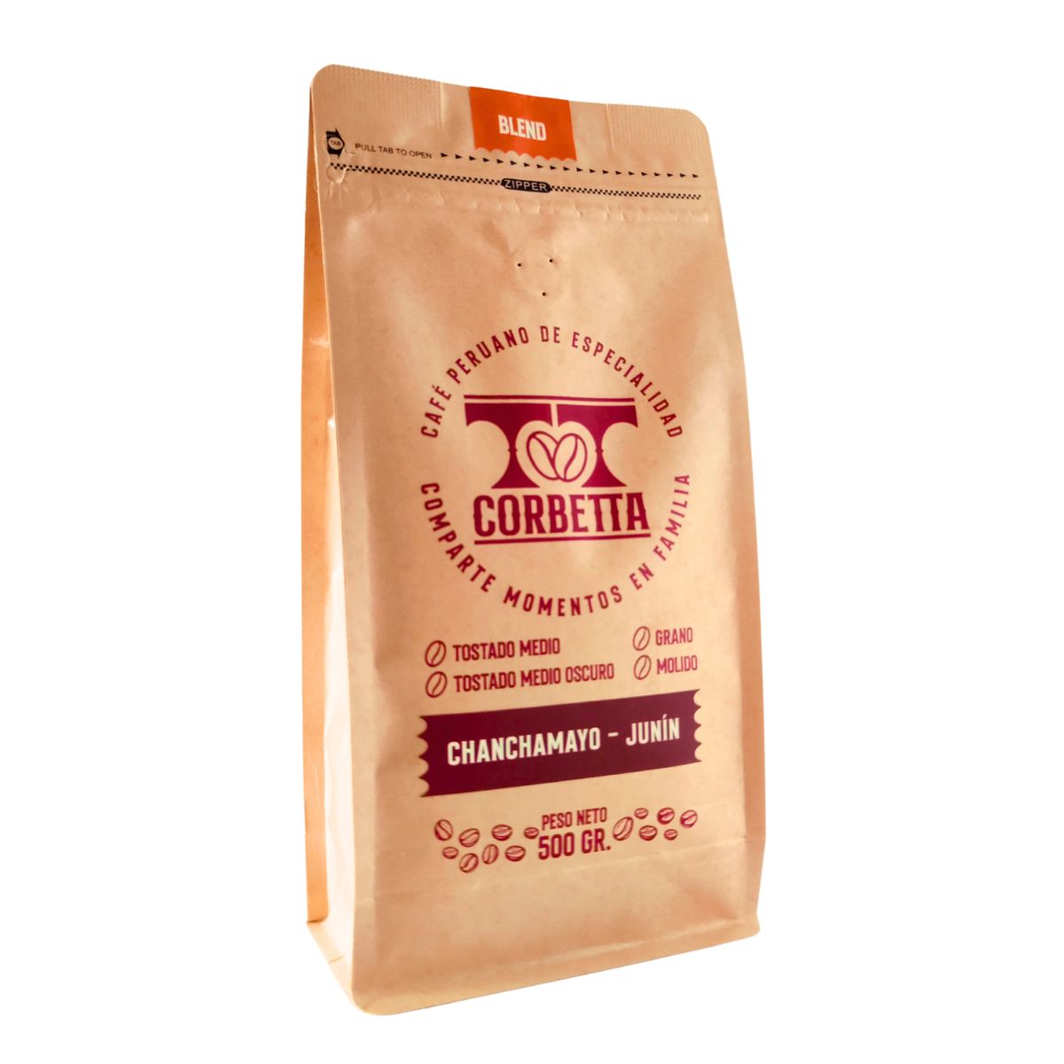 CORBETTA - Café de Especialidad Grano 500 Gr Chanchamayo Blend Orange