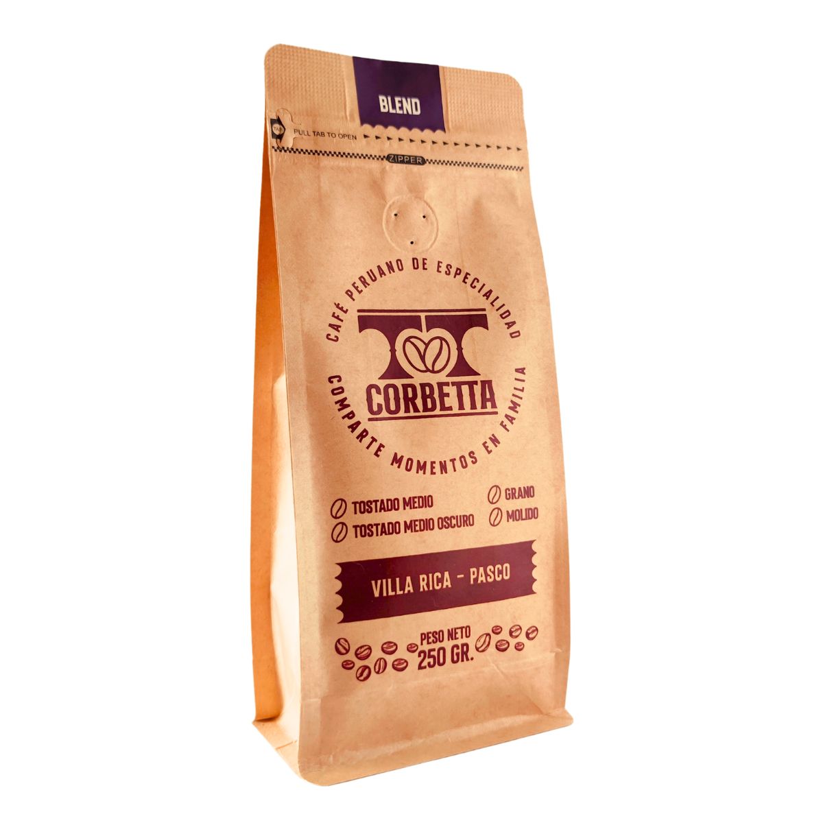 CORBETTA - Café de Especialidad Molido 250 Gr Villa Rica Blend Purple