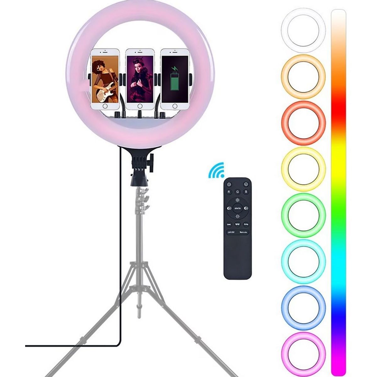 GENERICO - Aro de luz RGB de 45 CM + Trípode 2.10 MT + Control Remoto