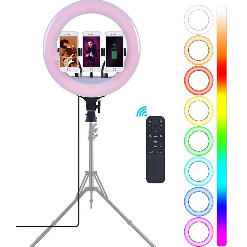 GENERICO - Aro de luz RGB de 45 CM + Trípode 2.10 MT + Control Remoto