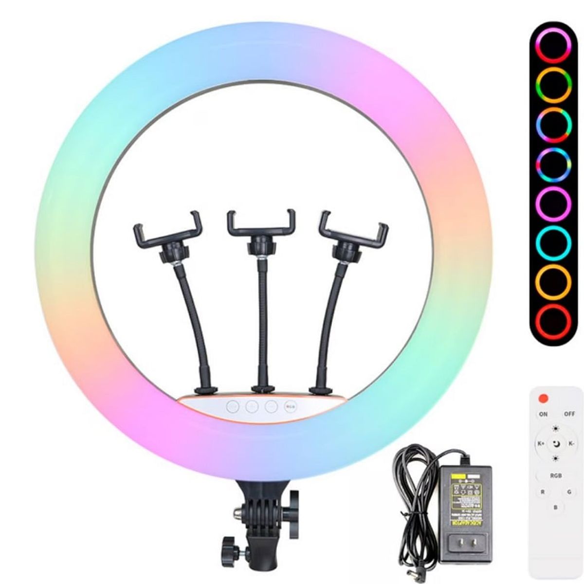 GENERICO - Aro de luz RGB de 45 CM + Trípode 2.10 MT + Control Remoto