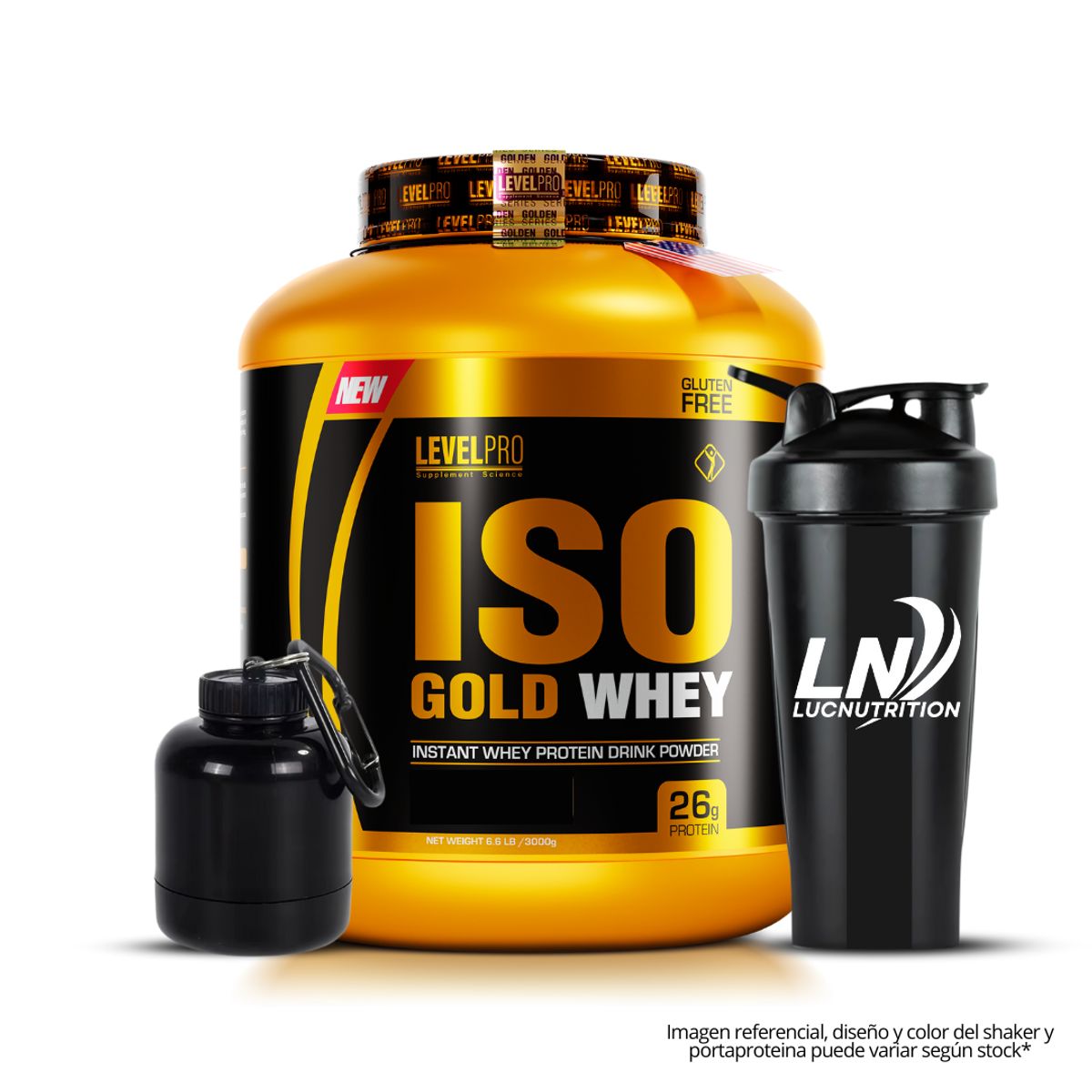 LEVEL PRO - Iso Gold Whey 3 kg Proteina Isolatada - Vainilla + Shaker + portaproteina