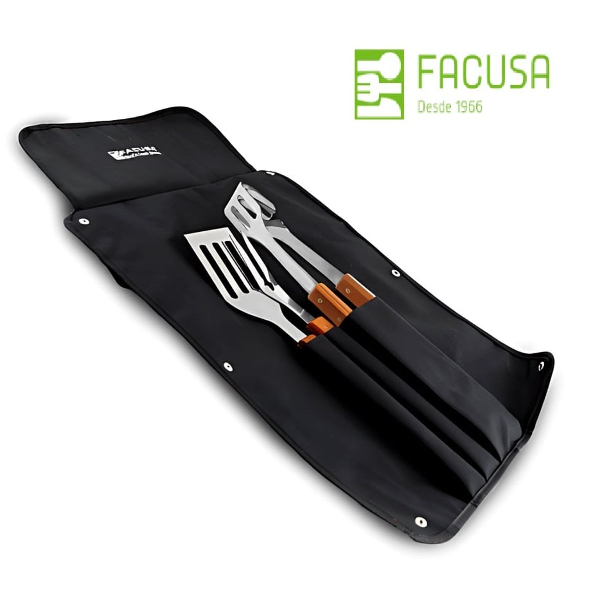 FACUSA - Set de Utensilios x 3 piezas con mandil BBQ  Facusa