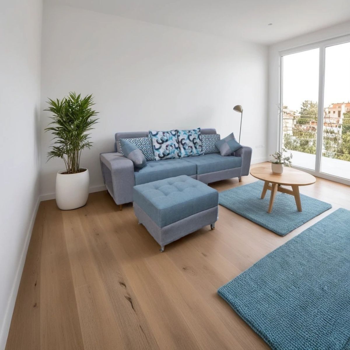 GENERICO - Sofá Seccional Mini Europeo + Banqueta de regalo - GrisCeleste