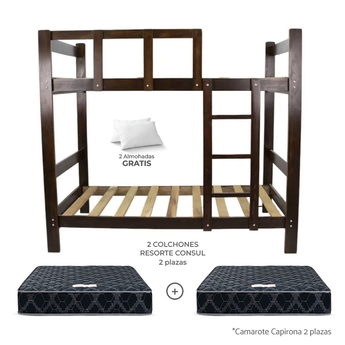GENERICO - Camarote Capirona Nogal Oscuro 2 Plazas + 2 Colchones Resorte