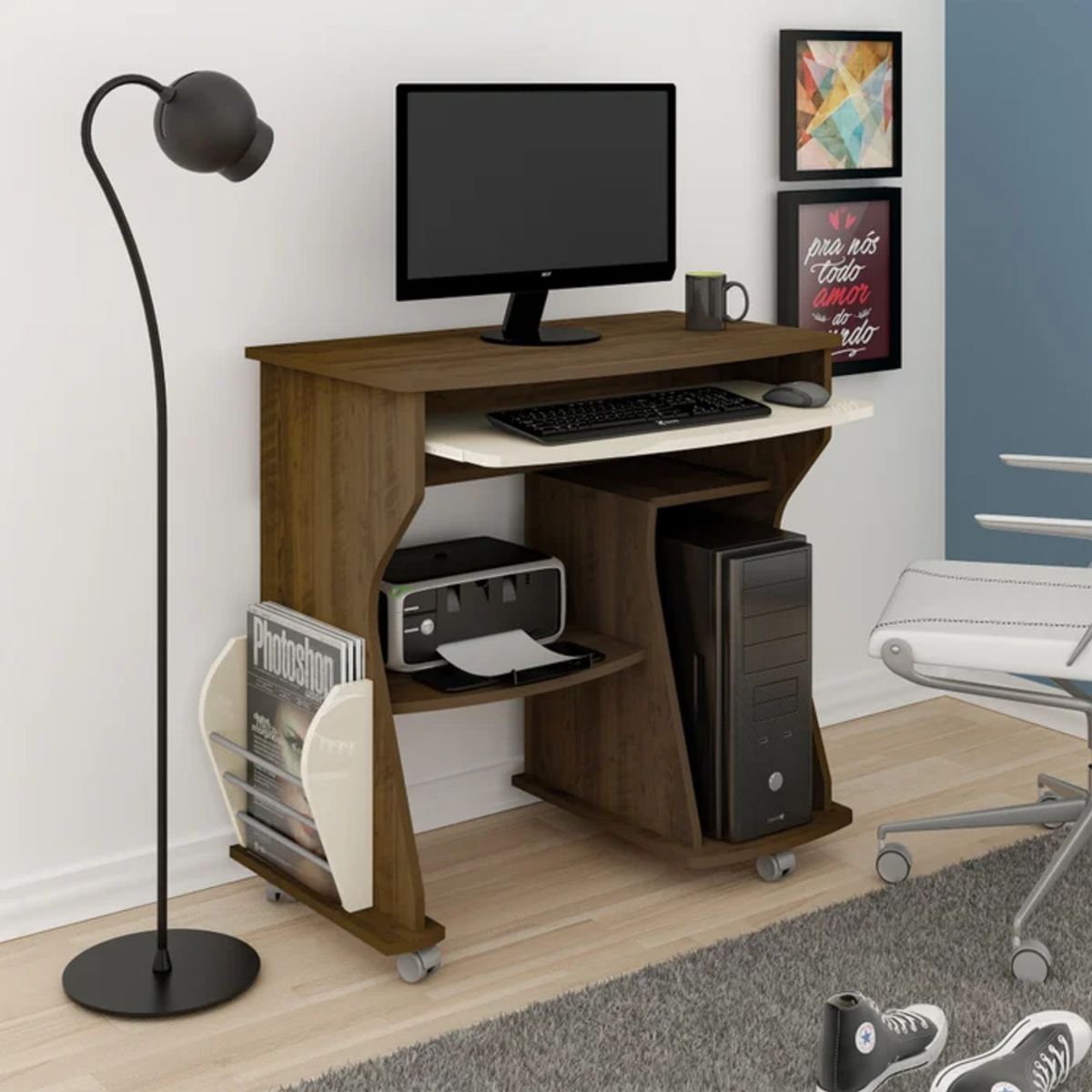 GENERICO - Escritorio Moderno Vierge Marrón y Blanco R&R MUEBLES