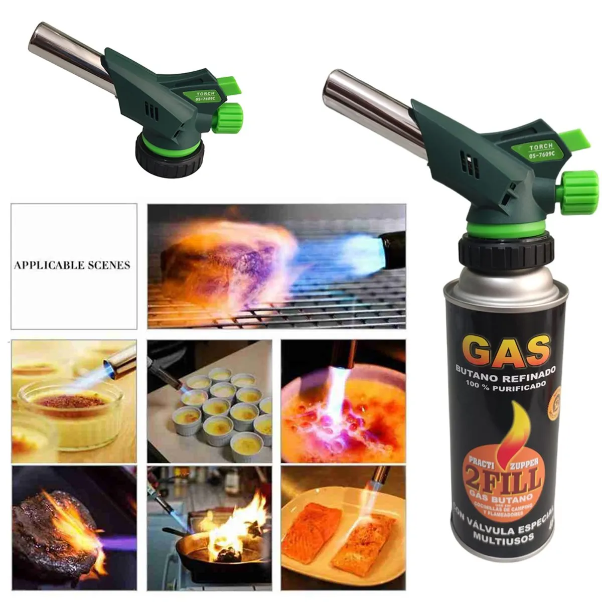 GENERICO - Kit mini Soplete Flameador Profesional Cocina adaptable mas Gas butano
