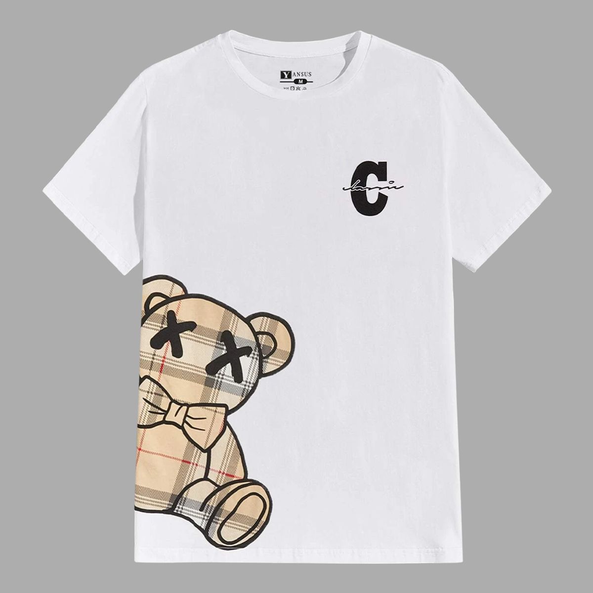 YANSUS - Polo Hombre Yansus Negro Blanco Estampado Oso C