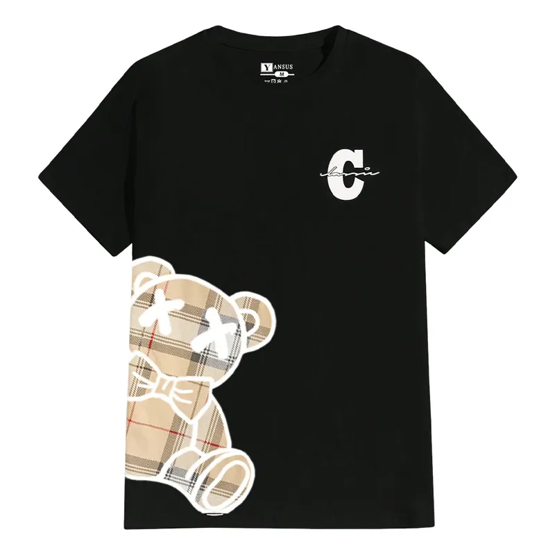 YANSUS - Polo Hombre Yansus Negro Blanco Estampado Oso C