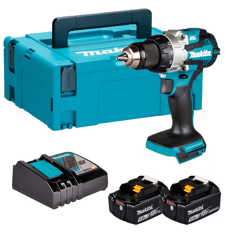 MAKITA - Taladro Atornillador 1/2 Makita 18V BL + 2 Bat 5Ah DDF489RTJ