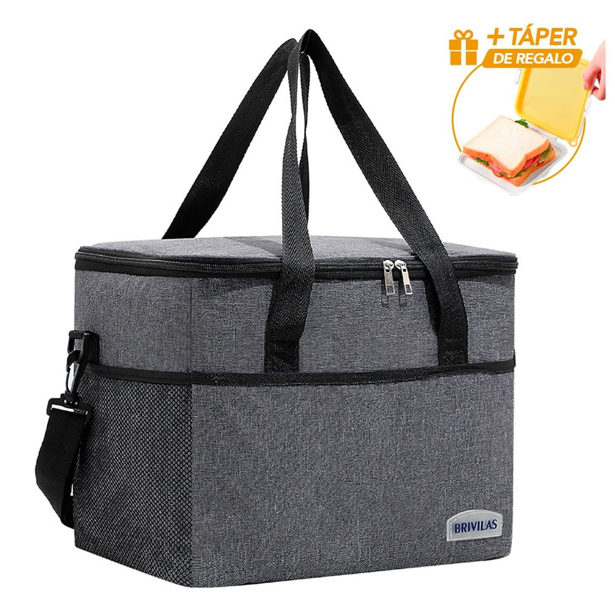 KELLER - Lonchera Térmica con Correa Ajustable Plomo R24 Y Táper de Regalo A88