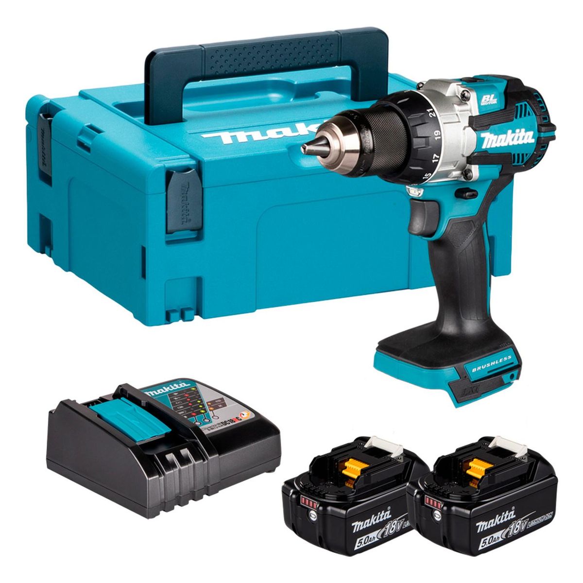 MAKITA - Taladro Atornillador 1/2 Makita 18V BL + 2 Bat 5Ah DDF489RTJ