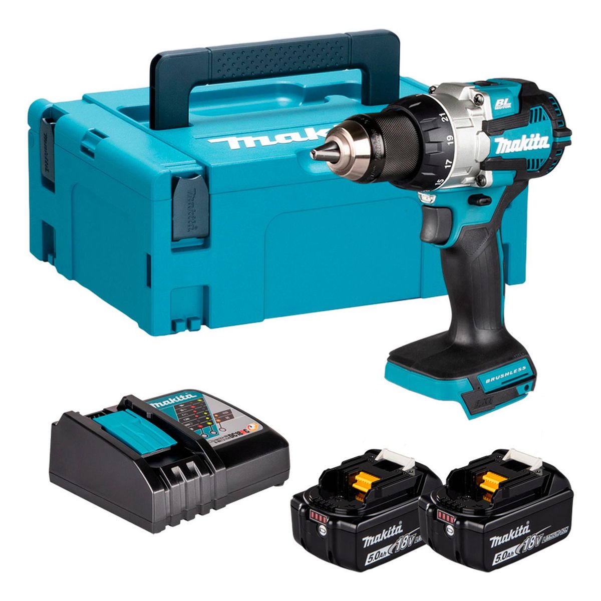 MAKITA - Taladro Atornillador 1/2 Makita 18V BL + 2 Bat 5Ah DDF489RTJ