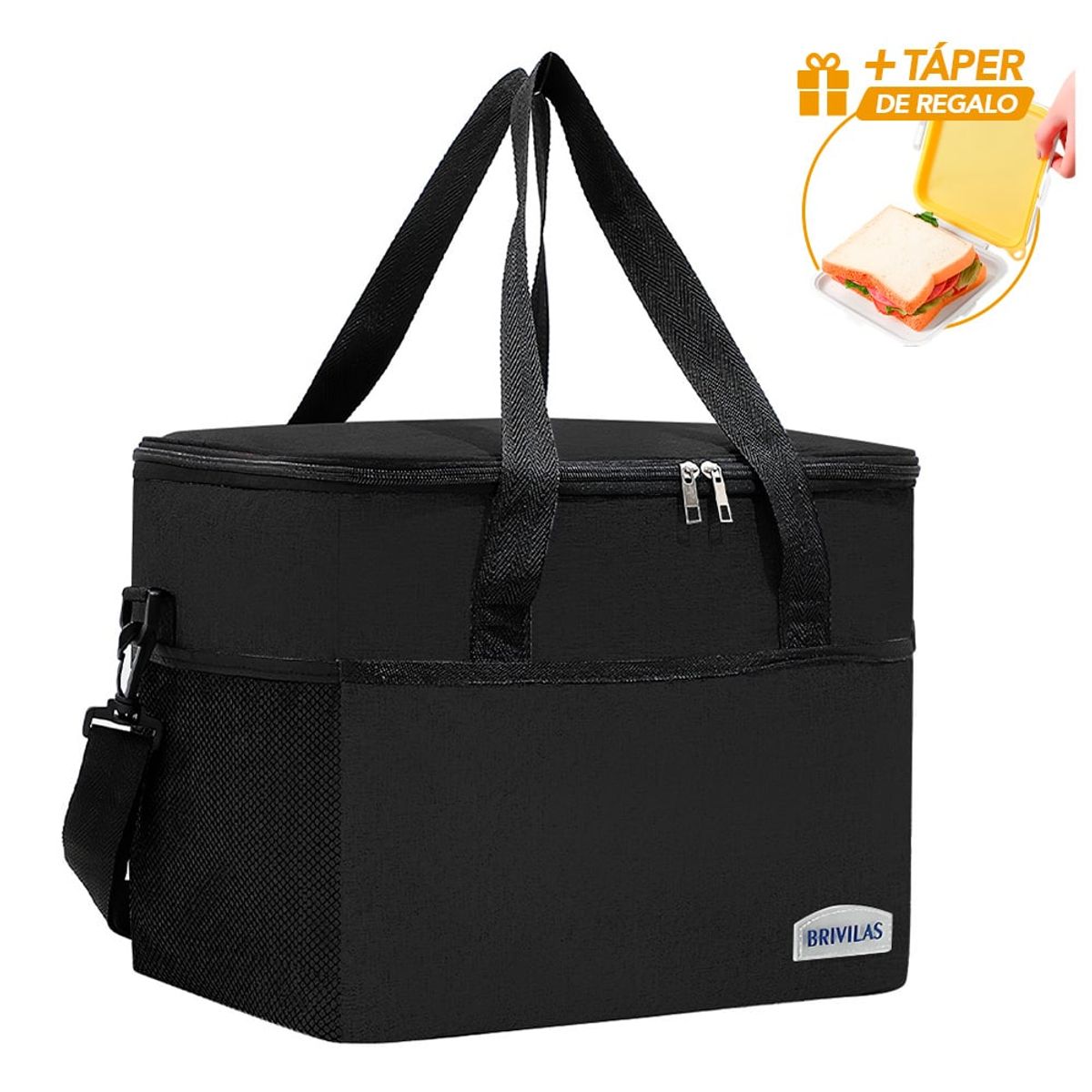 KELLER - Lonchera Térmica con Correa Ajustable Negro R24 Y Táper de Regalo A88