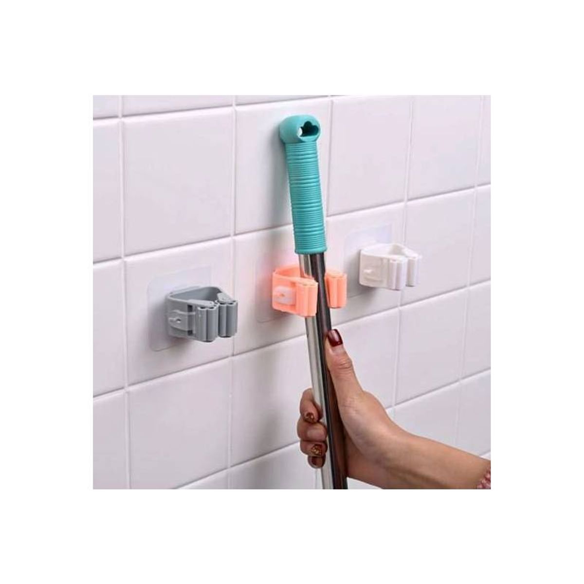 GENERICO - Organizador soporte sujetador de escoba y trapeador adhesivo