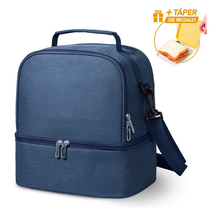 KELLER - Lonchera Térmica Doble Compartimento Azul I38 Y Táper de Regalo A88