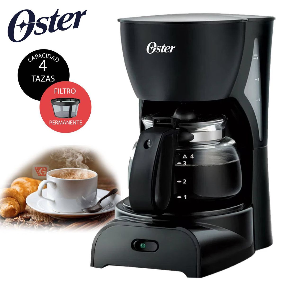 OSTER - Cafetera Oster 4 Tazas Negro BVSTDCDR5B