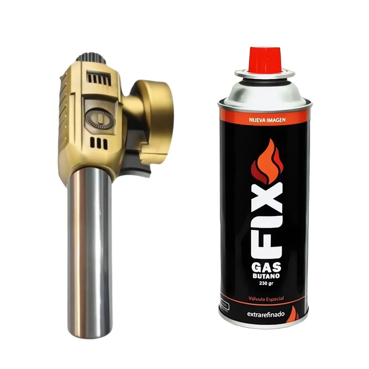 GENERICO - Kit Soplete Cabezal Multiuso Metálico de Alta Calidad Mas Gas Butano