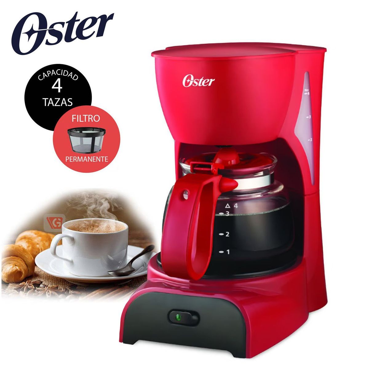 OSTER - Cafetera Oster 4 Tazas Negro BVSTDCDR5R