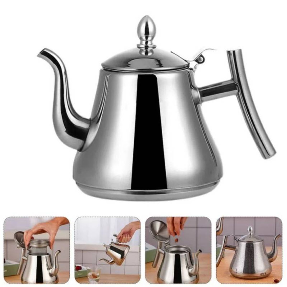 GENERICO - Cafetera tetera 2 LT de acero inoxidable con filtro