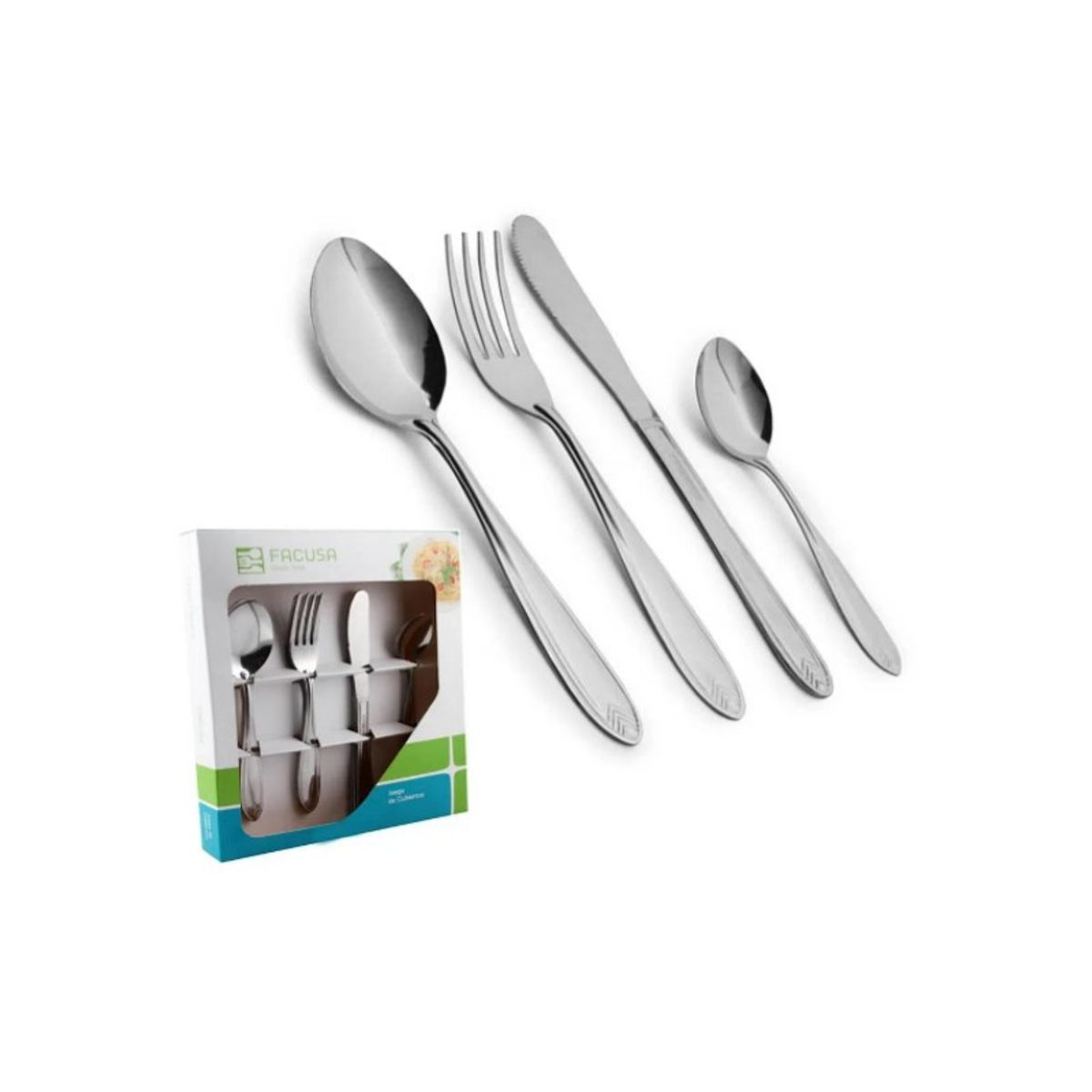 FACUSA - Set de Cubiertos FACUSA Acero Inoxidable16 Pz Cuchara Tenedor Cuchillo