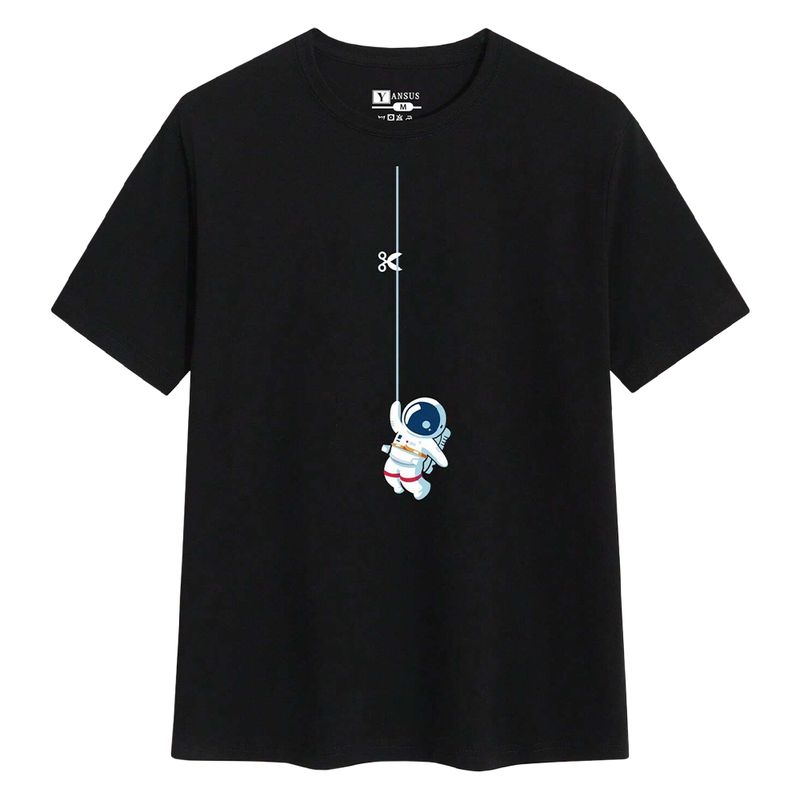 YANSUS - Polo Hombre Yansus Negro Estampado Astronauta