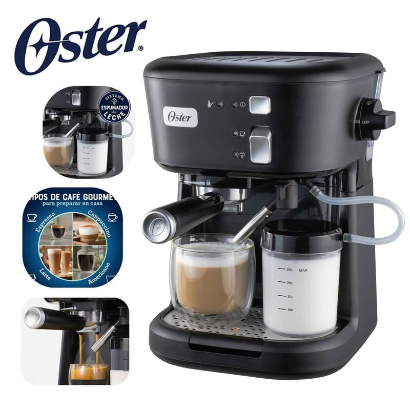 OSTER - Cafetera Oster Esspreso y Capuccino 15 Bares 1170 W Negro BVSTEM5501B