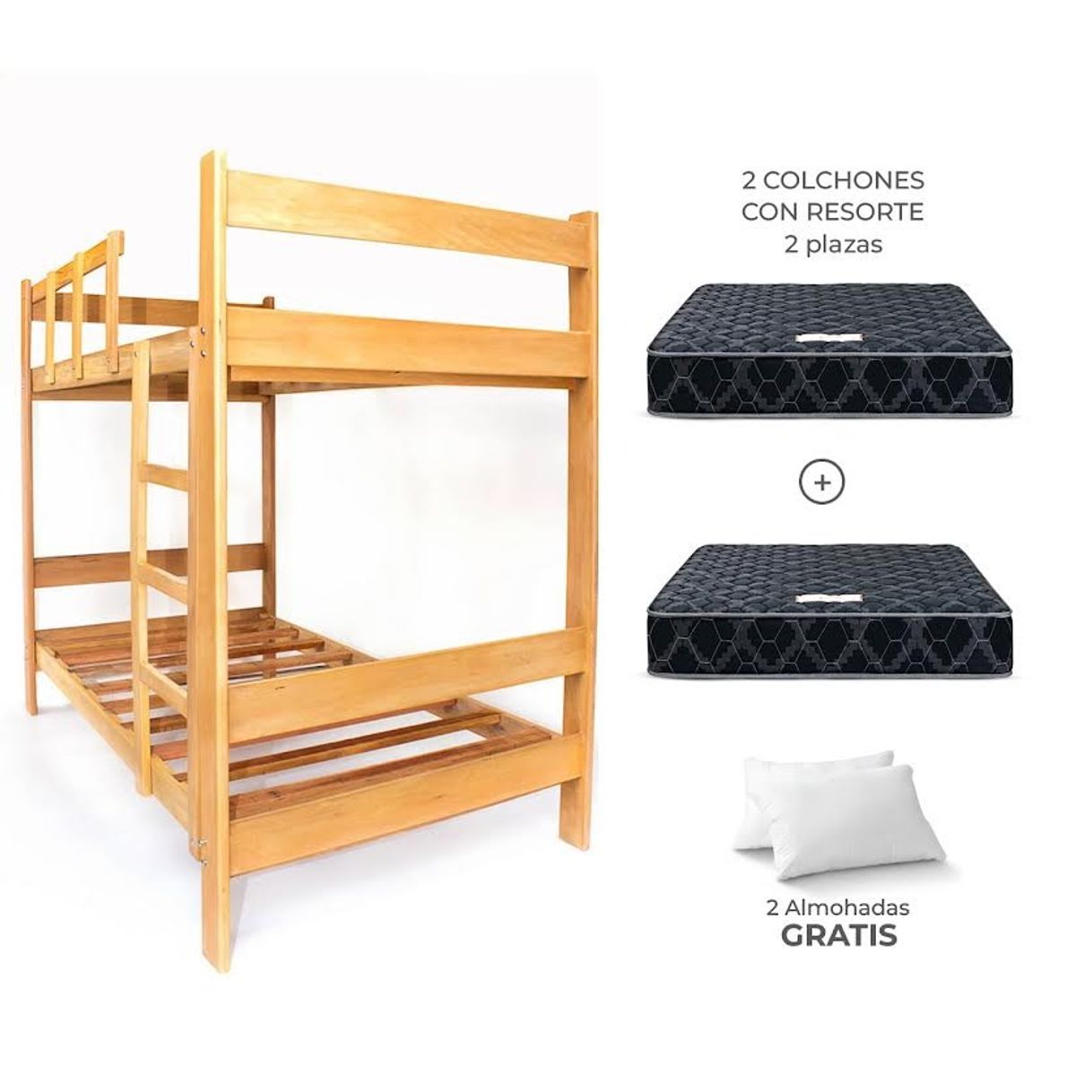 GENERICO - Camarote 2 Plazas + 2 Colchones Resorte y Almohadas Gratis