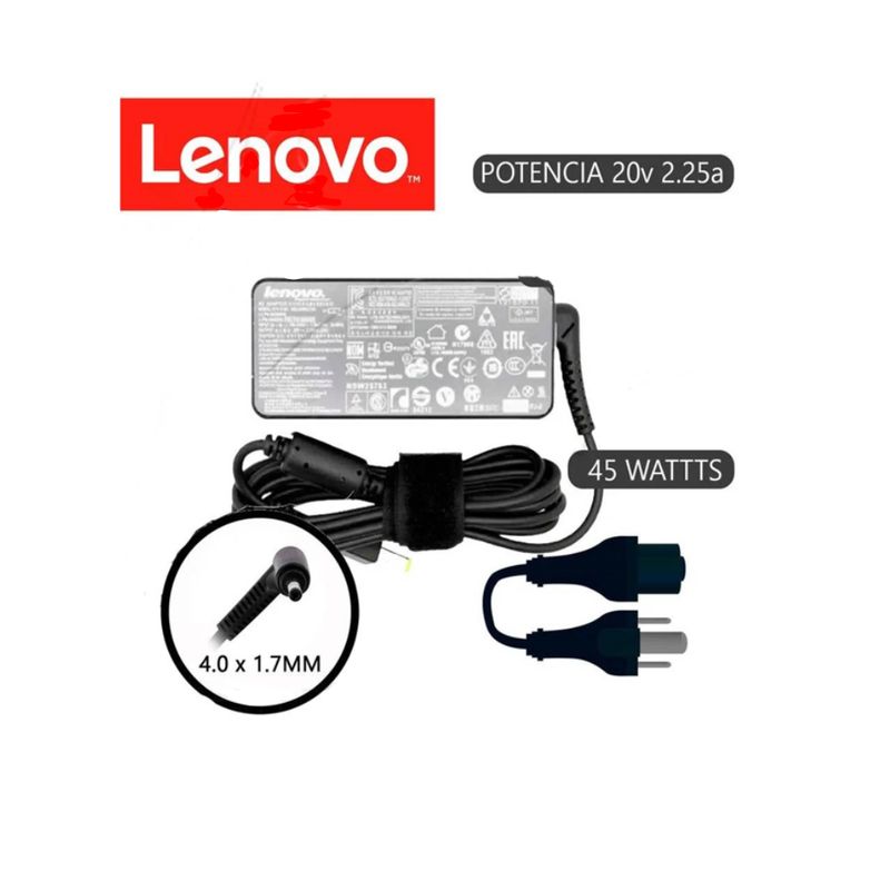 GENERICO - Cargador Compatible  Lenovo Ideapad punta fina 20V 2 .25A 45w