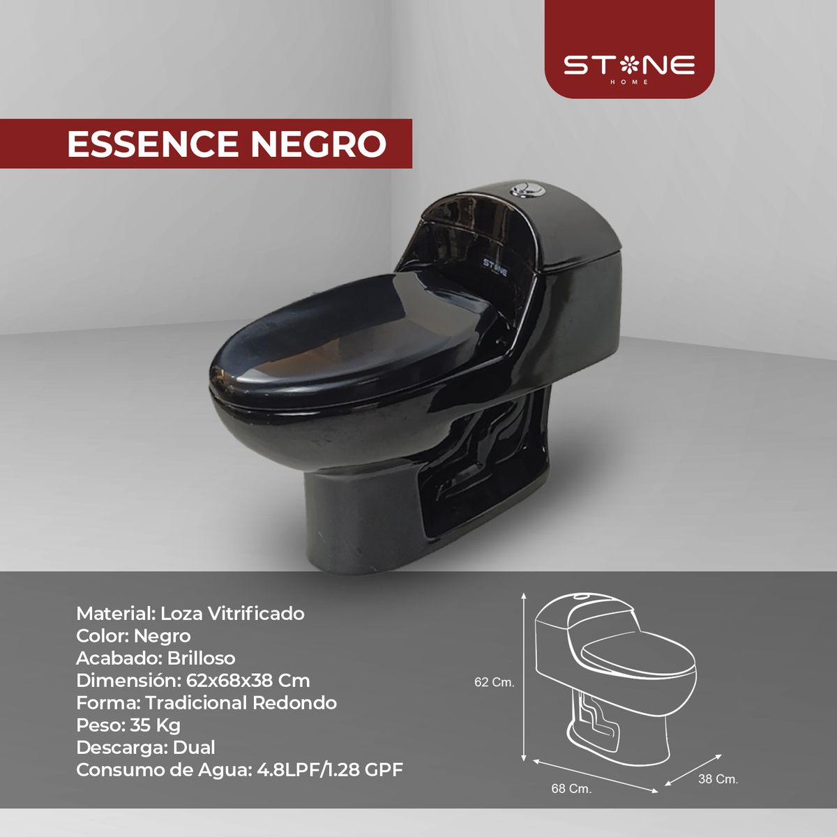 STONE - INODORO ONE PIECE ESSENCE NEGRO STONE
