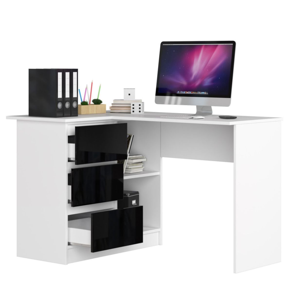 GENERICO - Escritorio en L Palmer Blanco y Negro Muebles Gaudi