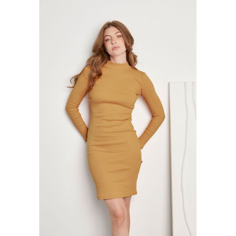KONING - Vestido Manga Larga Rib Mujer