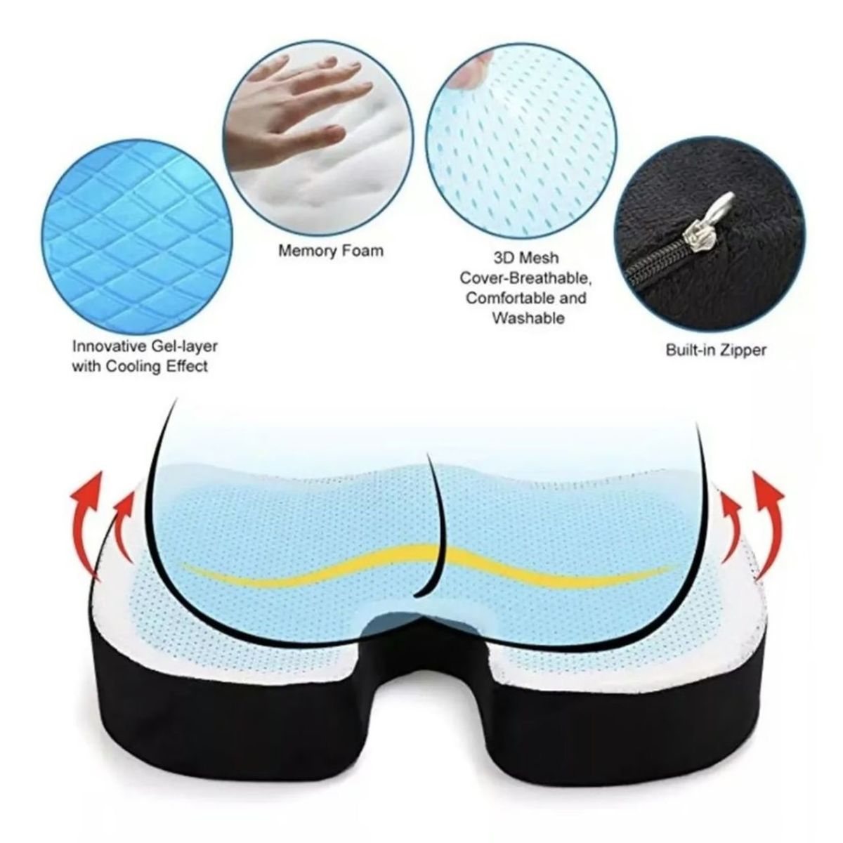 GENERICO - Asiento Cojin Gel Ortopedico Cervical y Lumbar Memoria Funda