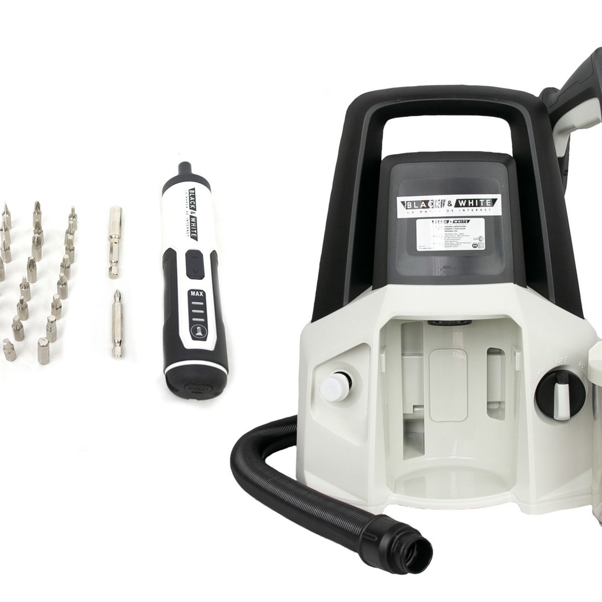 BLACK & WHITE - HIDROLAVADORA 4 EN 1 + KIT DESTORNILLADOR COMPACTO RECARGABLE