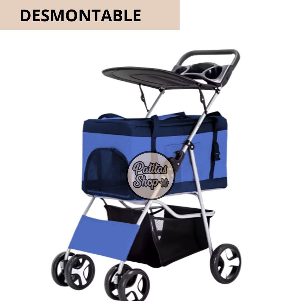 GENERICO - COCHE DESMONTABLE para mascotas 3 en 1 AZUL