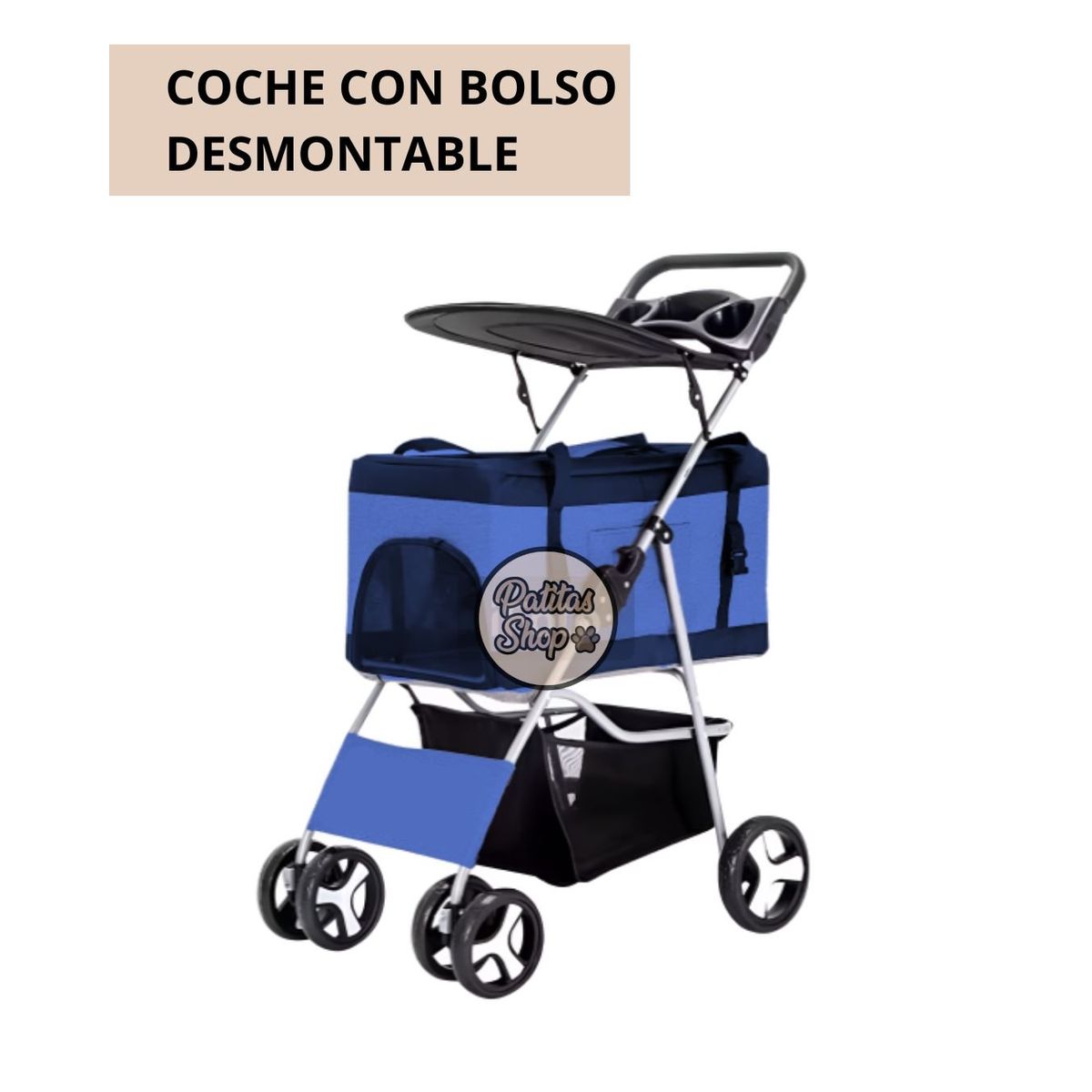 GENERICO - COCHE DESMONTABLE para mascotas 3 en 1 AZUL