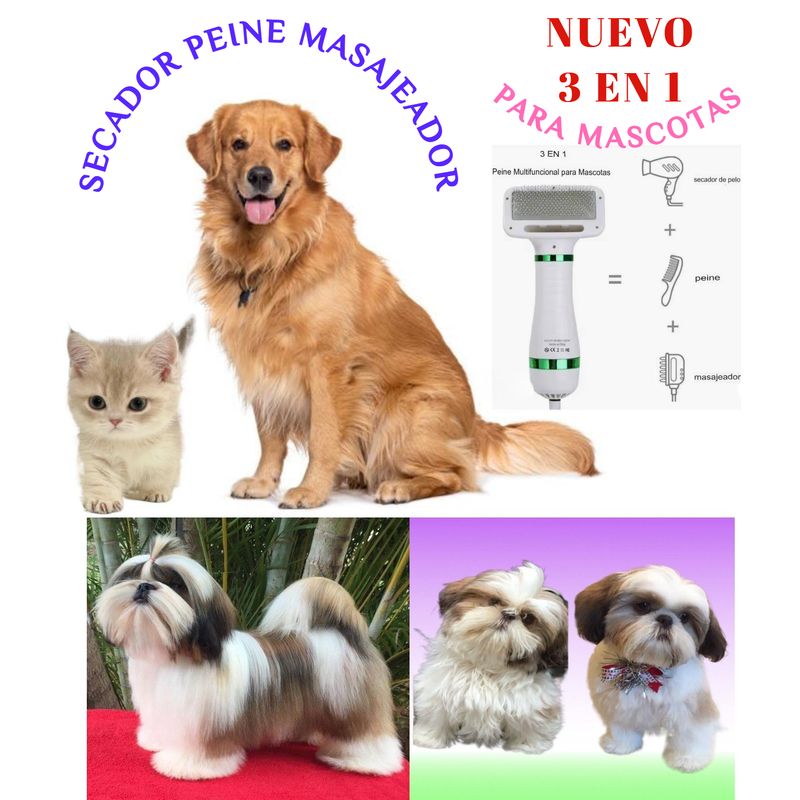 GENERICO - SECADOR PEINE CEPILLO PERRO 3 EN 1 ELÉCTRICO PROFESIONAL
