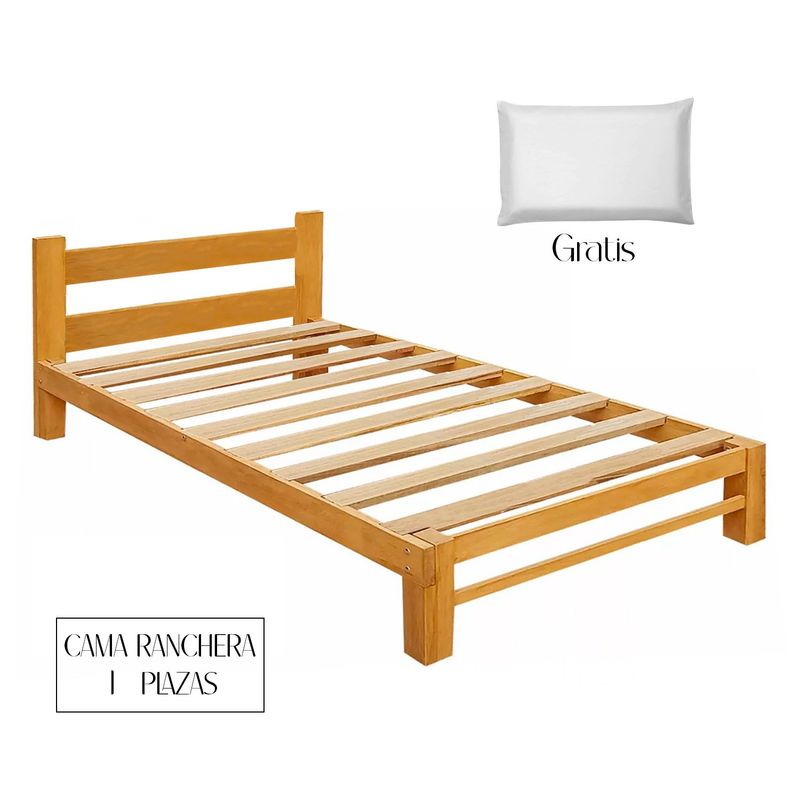 GENERICO - Cama Ballena 1 Plaza de Madera Capirona + Almohada Gratis