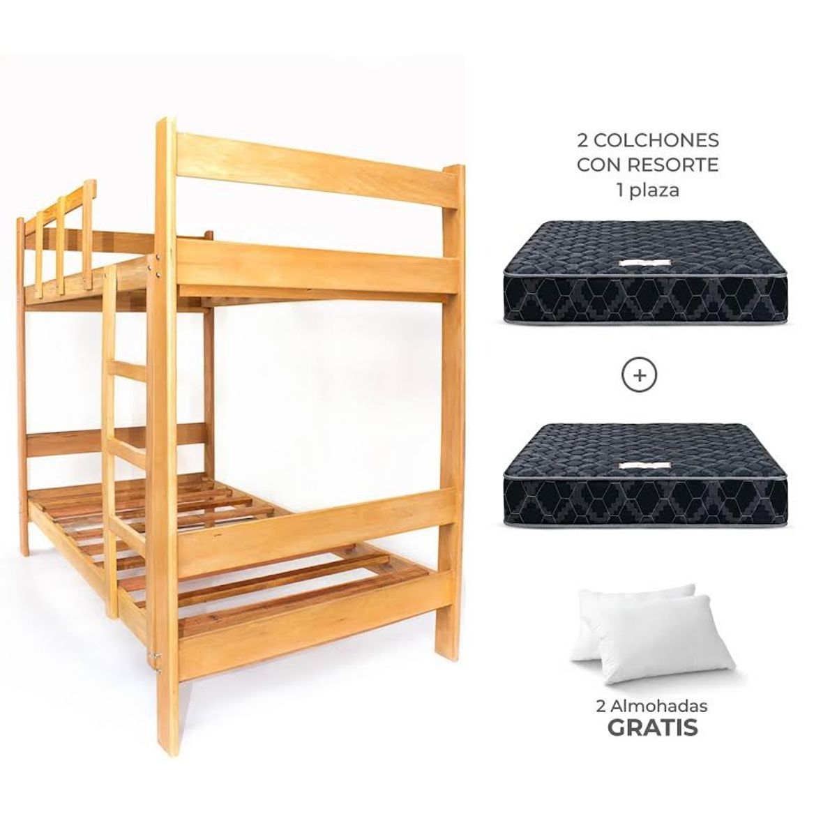 GENERICO - Camarote 1 Plaza + 2 Colchones de Resorte y Almohadas