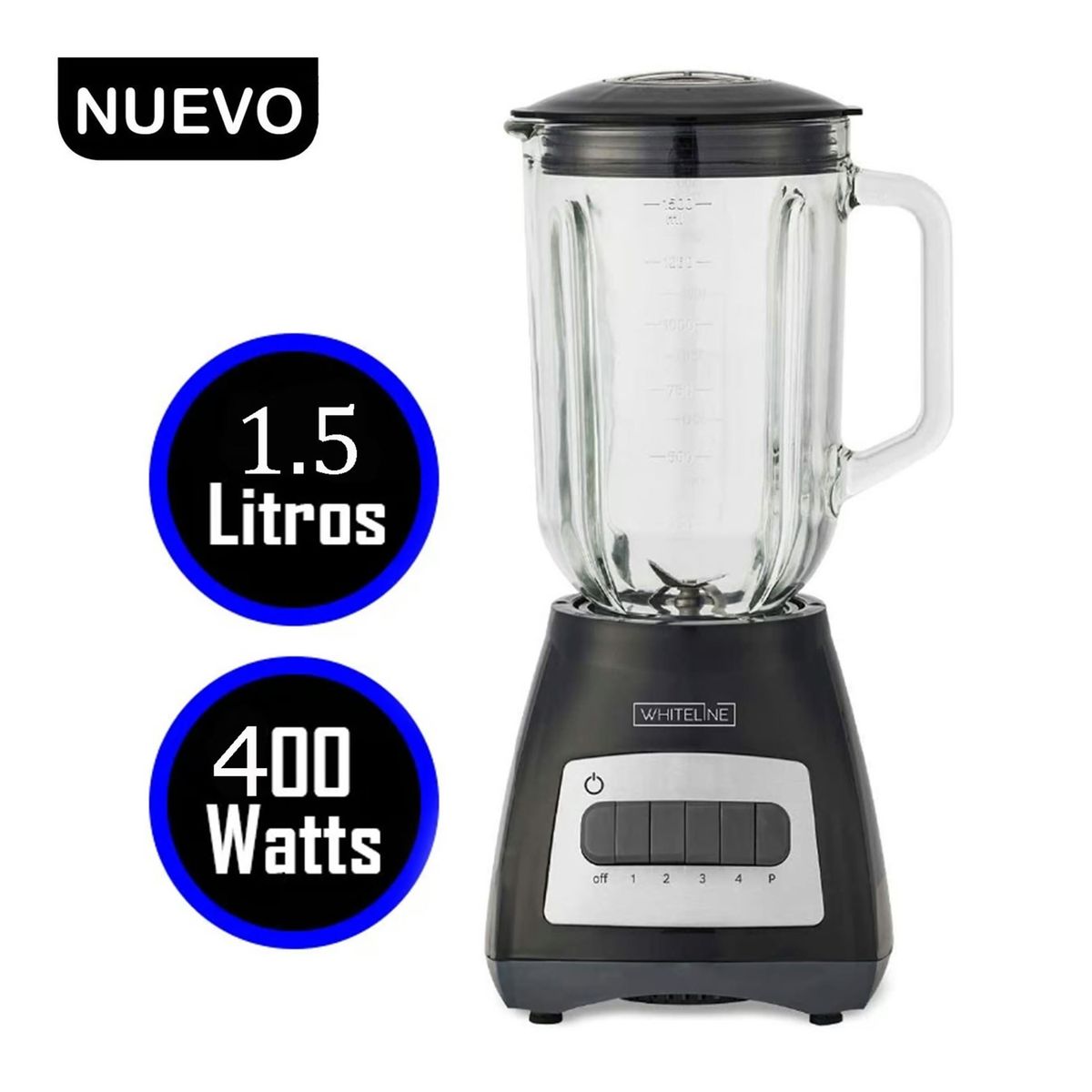 WHITELINE - Licuadora Whiteline Vaso de Vidrio 1.5 Litros