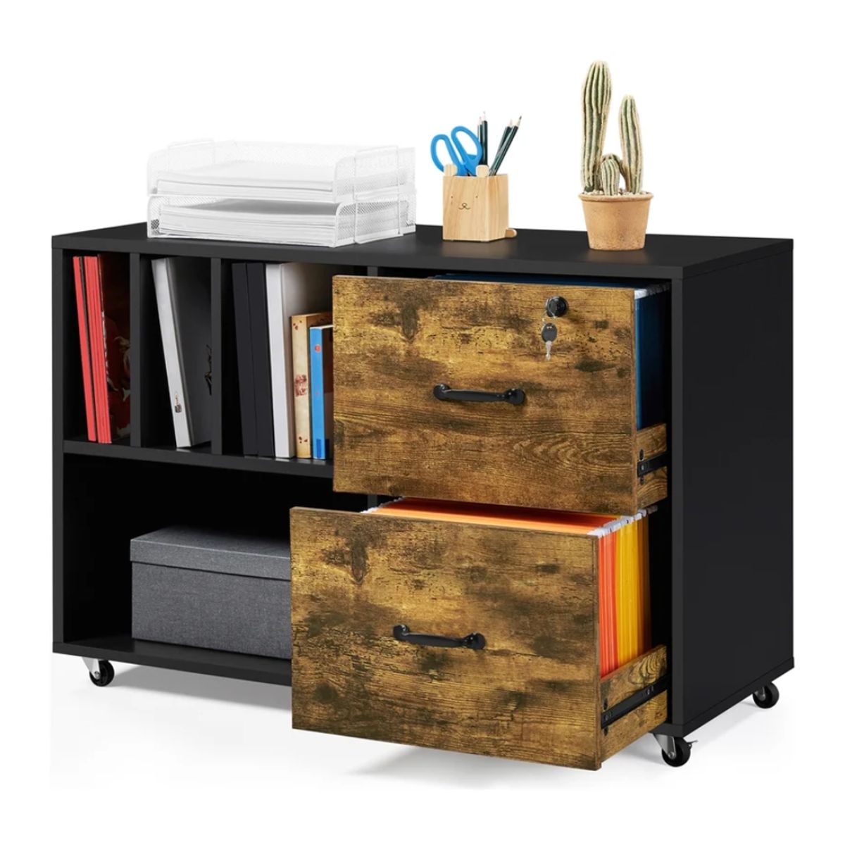 GENERICO - Archivador Portaimpresora Rayco Negro y Caramelo Muebles Gaudi